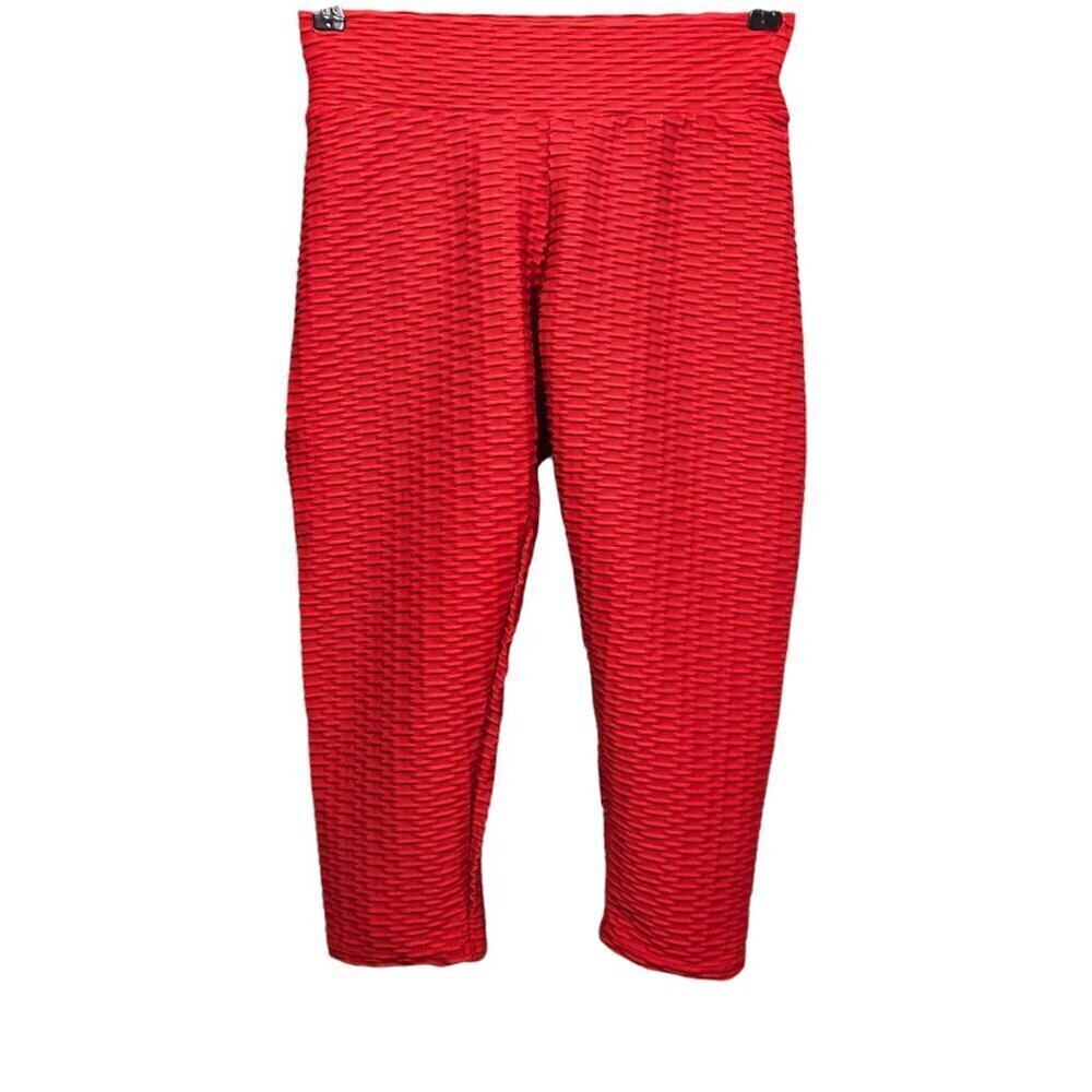 💥Honeycomb Butt Lifted Activewear Red Capris Leggings